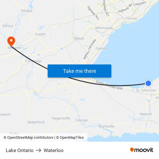 Lake Ontario to Waterloo map