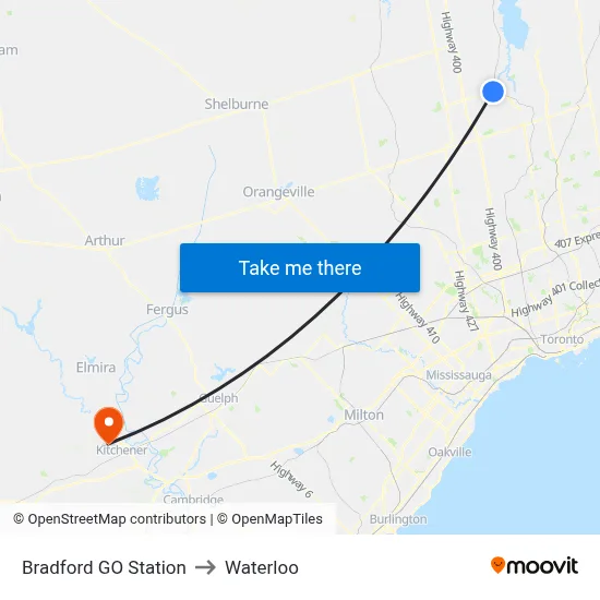Bradford GO Station to Waterloo map