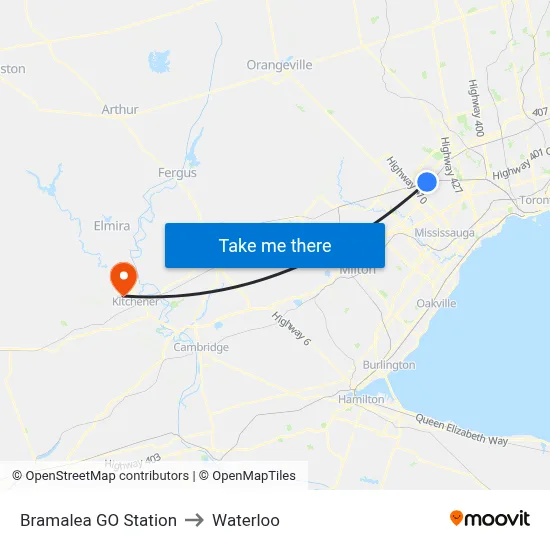 Bramalea GO Station to Waterloo map