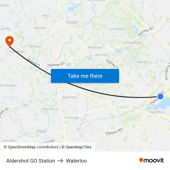 Aldershot GO Station to Waterloo map