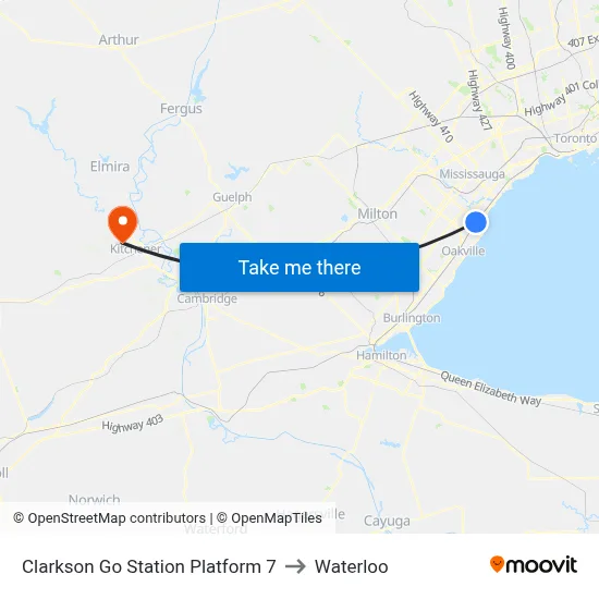 Clarkson Go Station Platform 7 to Waterloo map