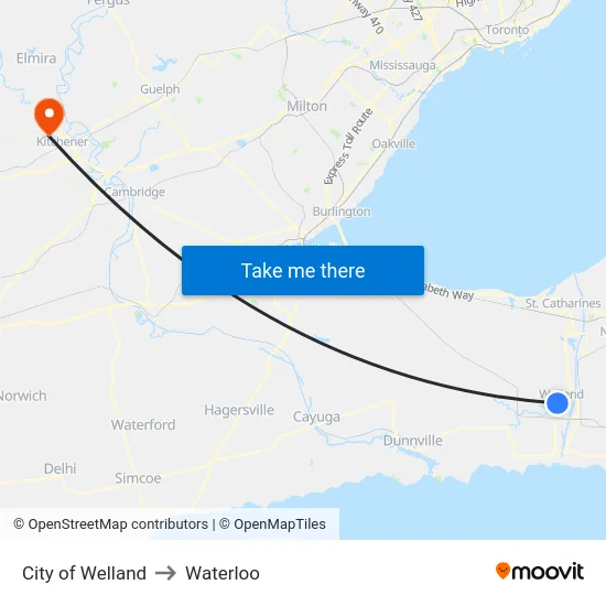City of Welland to Waterloo map