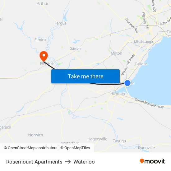 Rosemount Apartments to Waterloo map