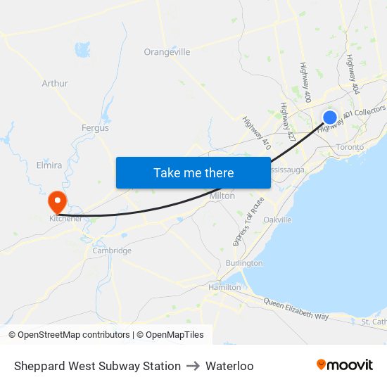 Sheppard West Subway Station to Waterloo map