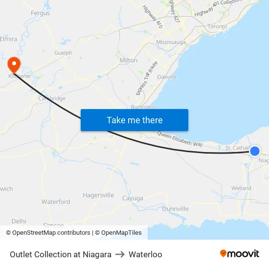 Outlet Collection at Niagara to Waterloo map