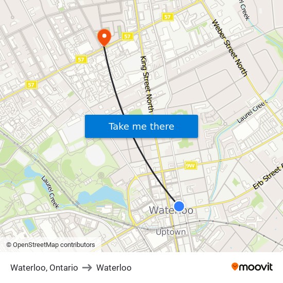 Waterloo, Ontario to Waterloo map