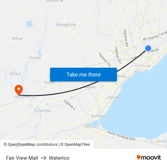 Fair View Mall to Waterloo map