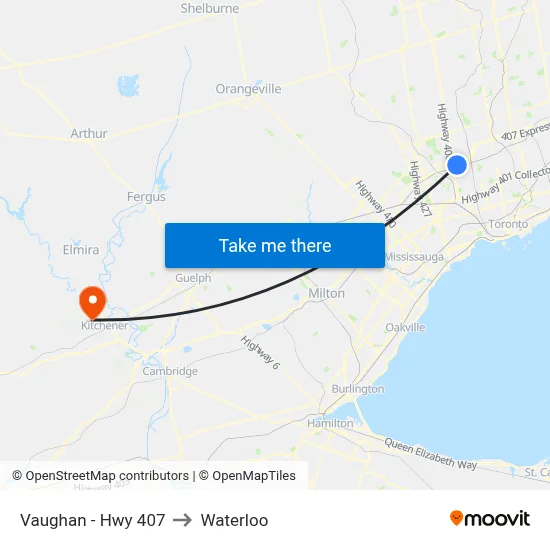 Vaughan - Hwy 407 to Waterloo map