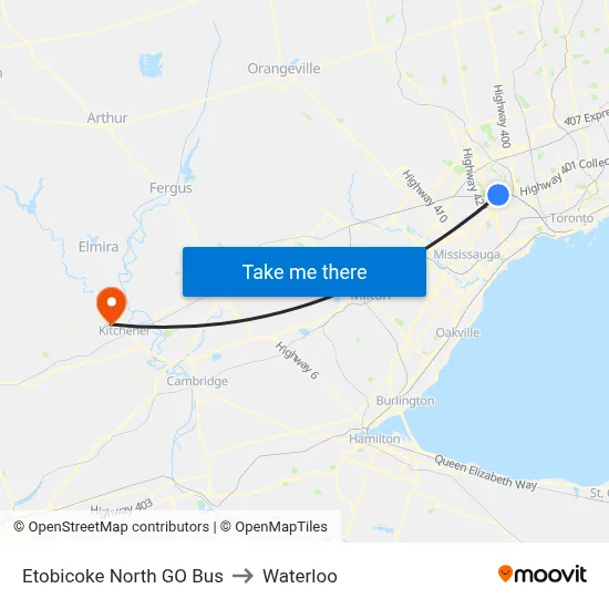 Etobicoke North GO Bus to Waterloo map