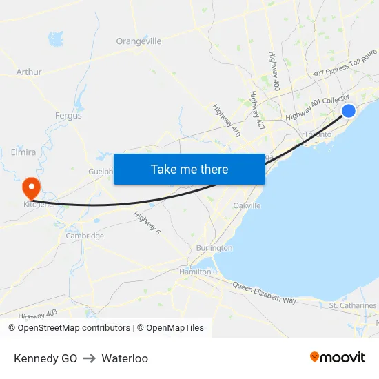 Kennedy GO to Waterloo map