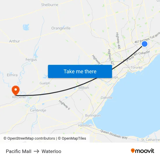 Pacific Mall to Waterloo map
