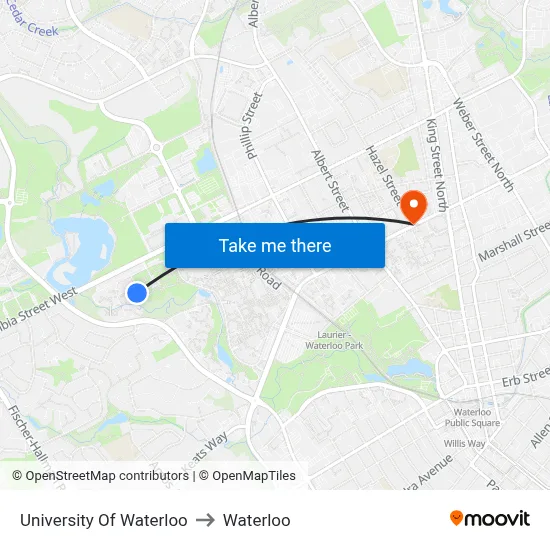 University Of Waterloo to Waterloo map