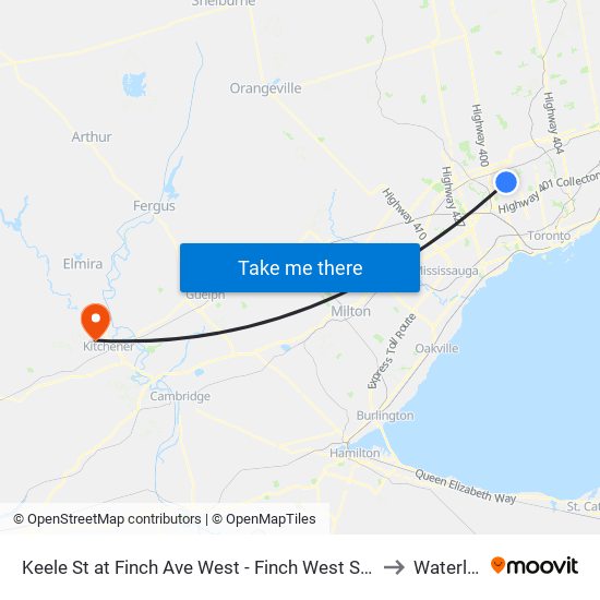 Keele St at Finch Ave West - Finch West Station to Waterloo map