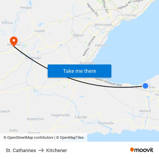 St. Catharines to Kitchener map