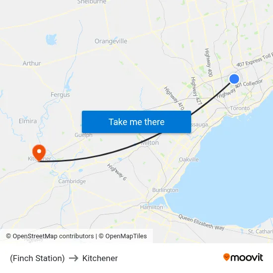 (Finch Station) to Kitchener map