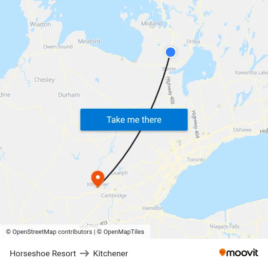 Horseshoe Resort to Kitchener map