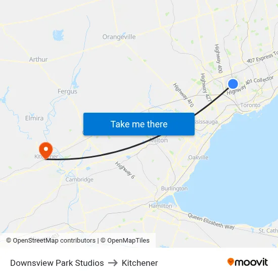 Downsview Park Studios to Kitchener map