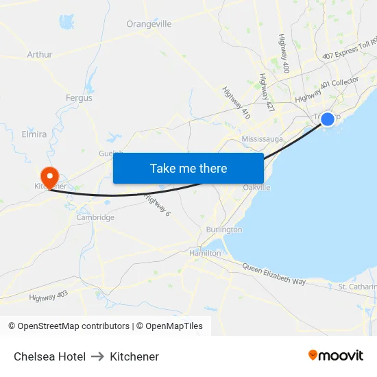 Chelsea Hotel to Kitchener map