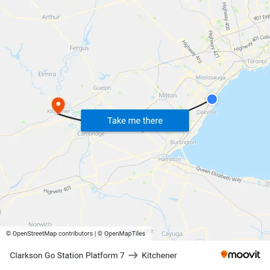 Clarkson Go Station Platform 7 to Kitchener map