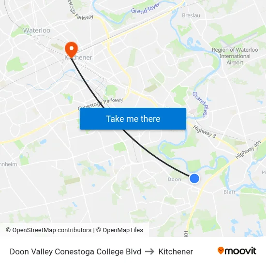 Doon Valley Conestoga College Blvd to Kitchener map