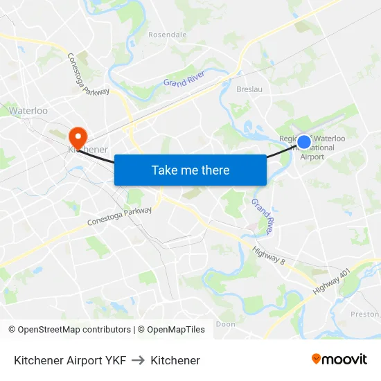 Kitchener Airport YKF to Kitchener map