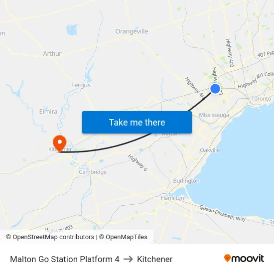 Malton Go Station Platform 4 to Kitchener map