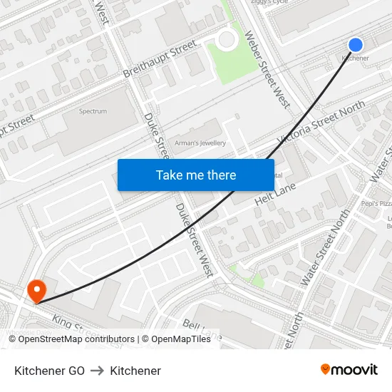 Kitchener GO to Kitchener map