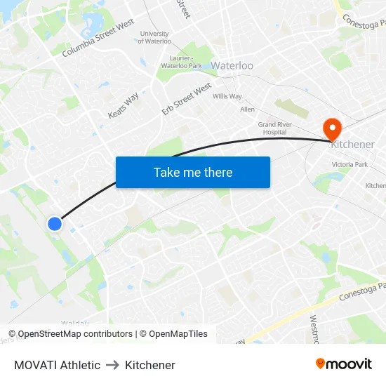 MOVATI Athletic to Kitchener map