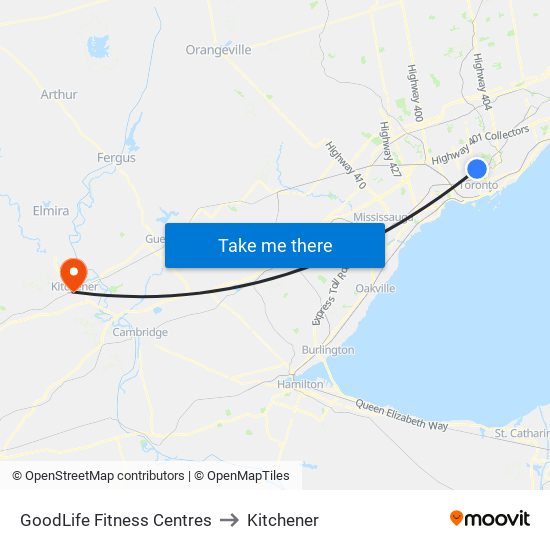 GoodLife Fitness Centres to Kitchener map