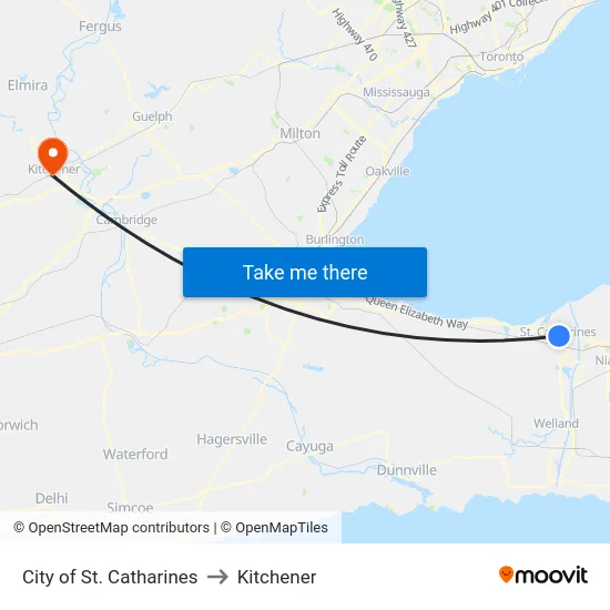 City of St. Catharines to Kitchener map