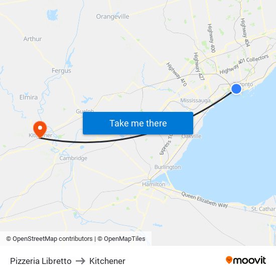 Pizzeria Libretto to Kitchener map
