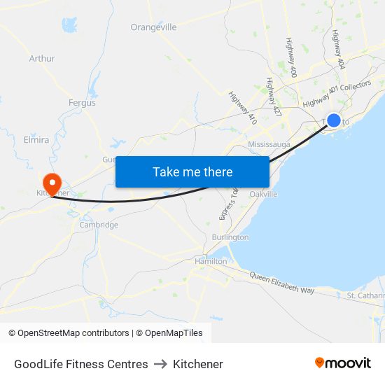 GoodLife Fitness Centres to Kitchener map