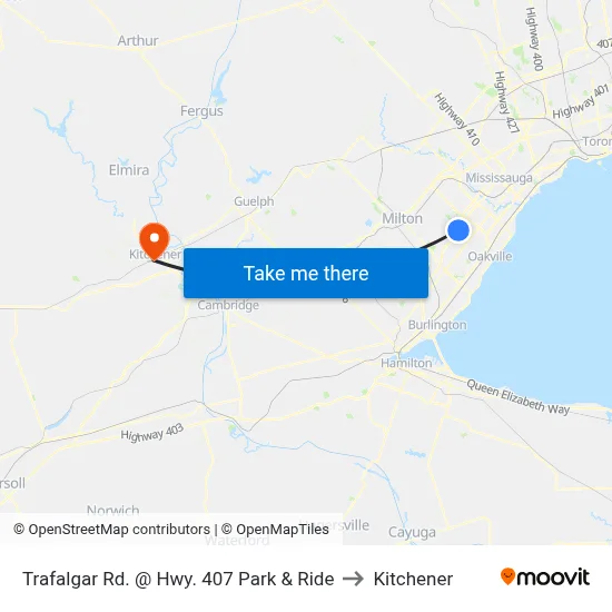 Trafalgar Rd. @ Hwy. 407 Park & Ride to Kitchener map