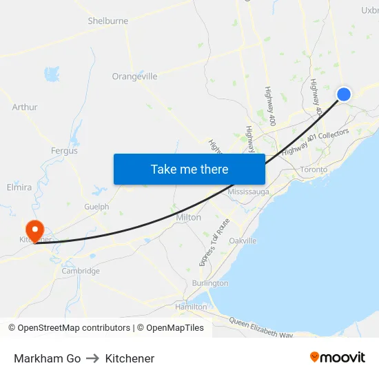 Markham Go to Kitchener map