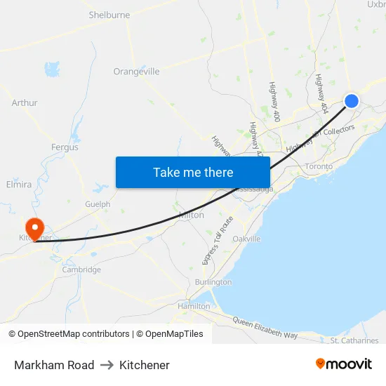 Markham Road to Kitchener map