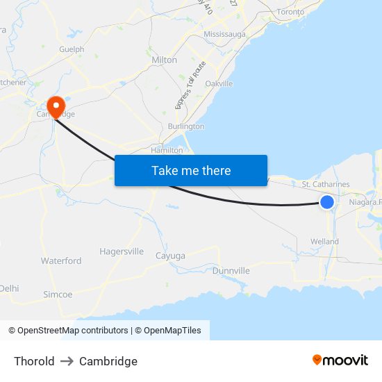 Thorold to Cambridge map