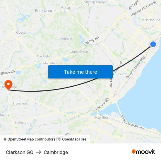 Clarkson GO to Cambridge map