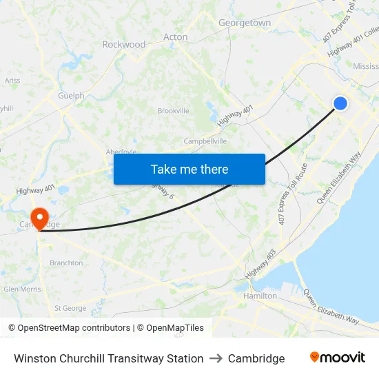 Winston Churchill Transitway Station to Cambridge map