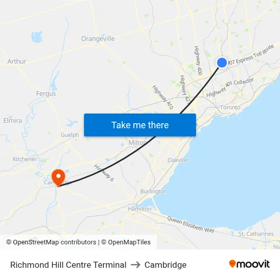 Richmond Hill Centre Terminal to Cambridge map