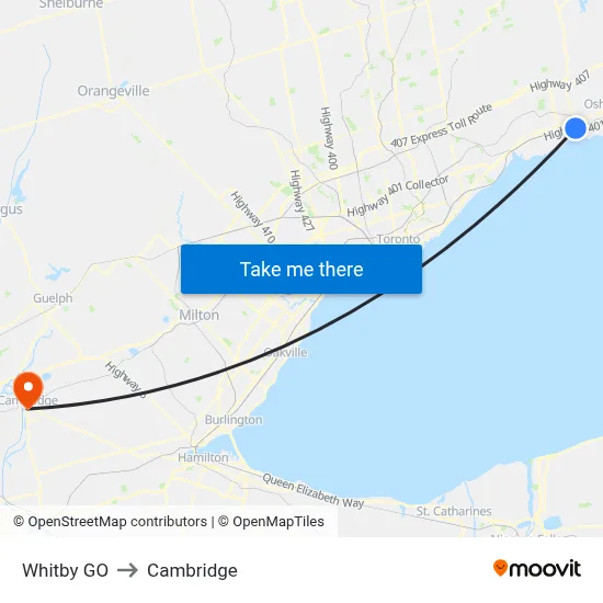 Whitby GO to Cambridge map