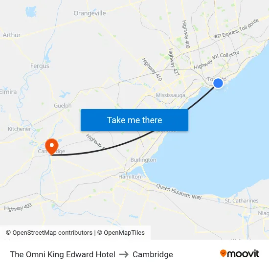 The Omni King Edward Hotel to Cambridge map