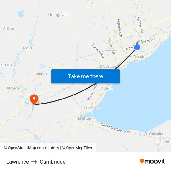 Lawrence to Cambridge map