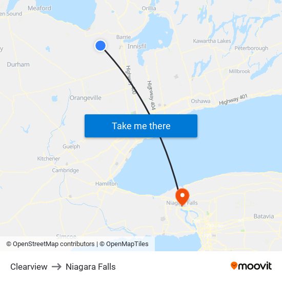 Clearview to Niagara Falls map