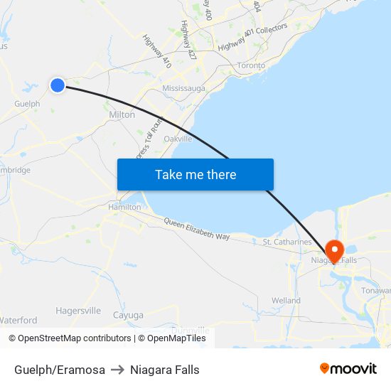 Guelph/Eramosa to Niagara Falls map