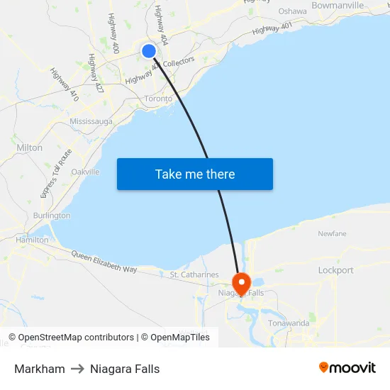 Markham to Niagara Falls map
