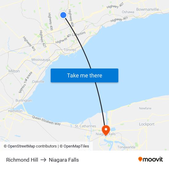 Richmond Hill to Niagara Falls map