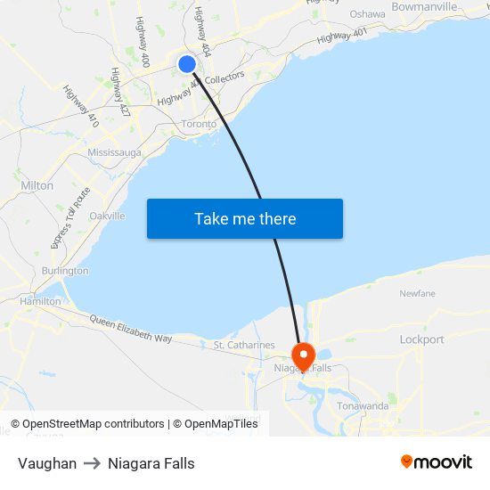 Vaughan to Niagara Falls map