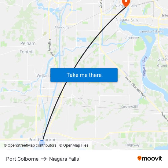 Port Colborne to Niagara Falls map