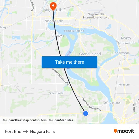 Fort Erie to Niagara Falls map