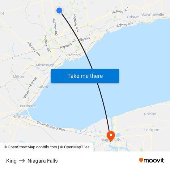 King to Niagara Falls map